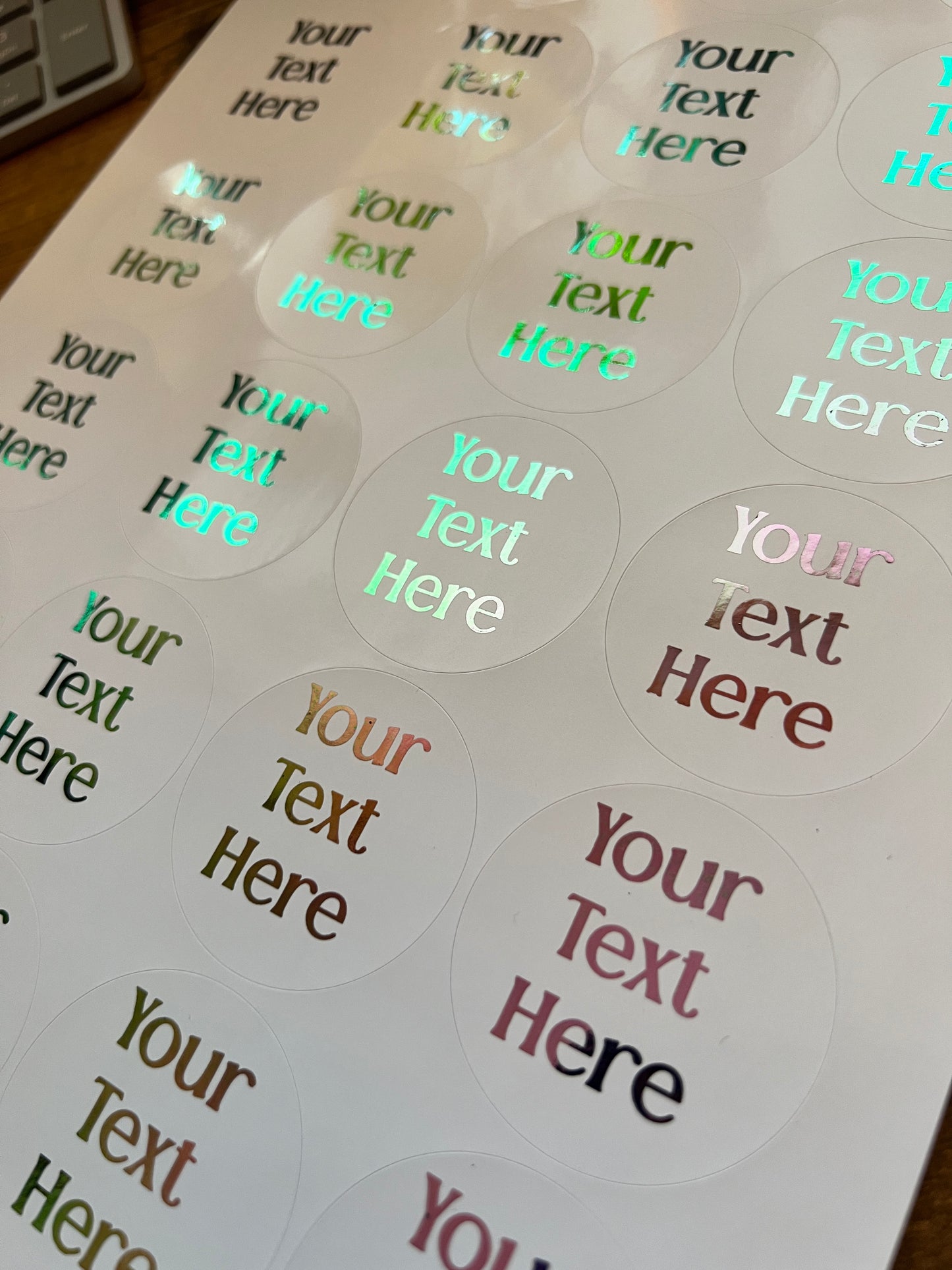 White Stickers with Foiled Text