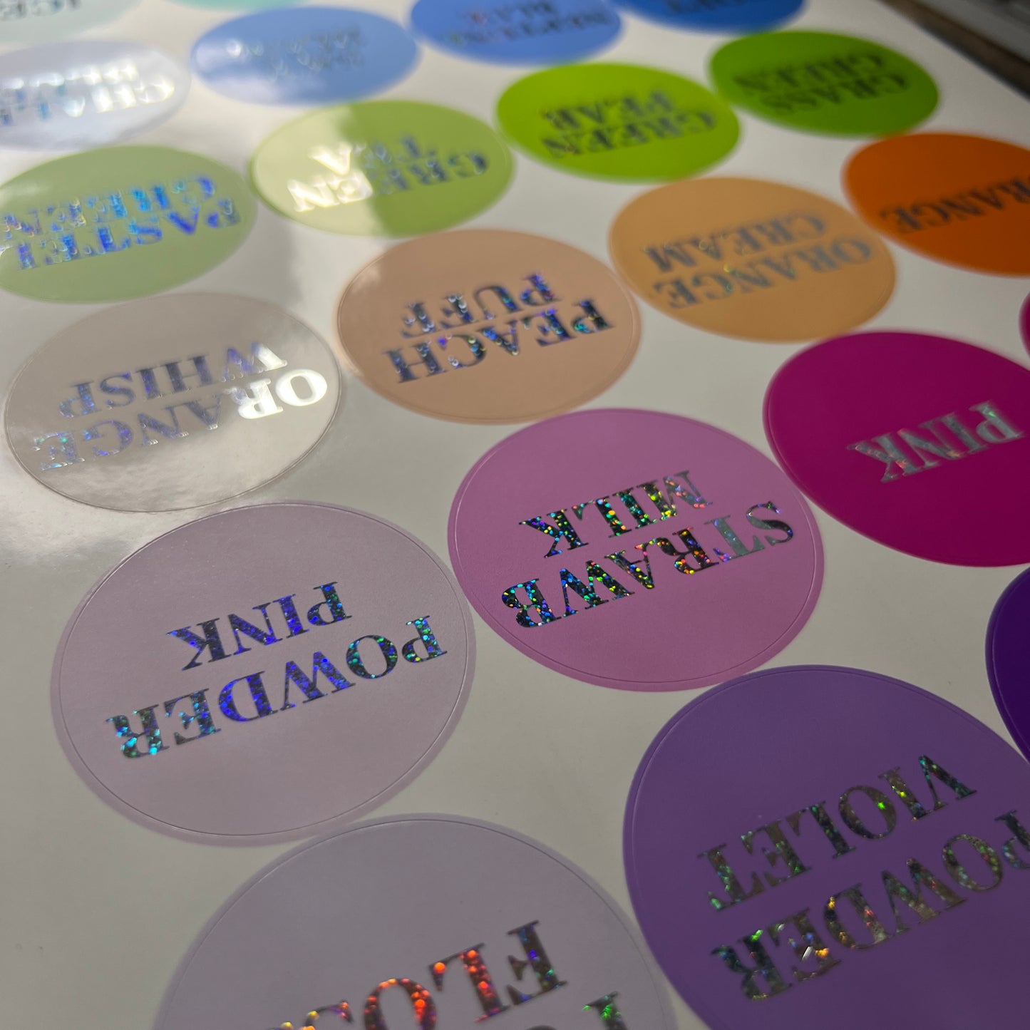 Foiled Text Stickers with Solid Colour Background