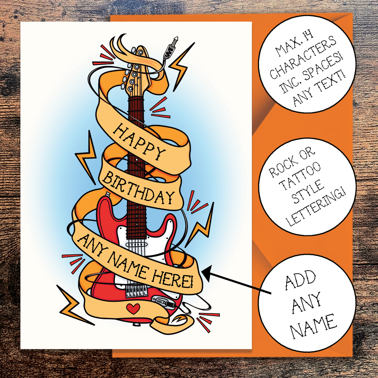 Personalised Electric Guitar Happy Birthday Greetings Card