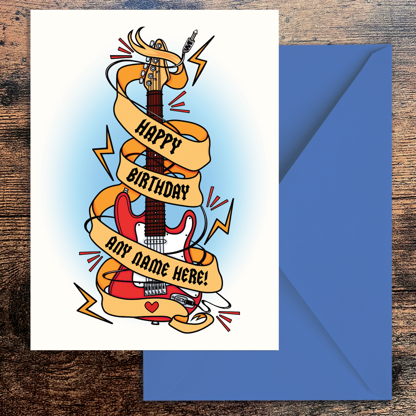 Personalised Electric Guitar Happy Birthday Greetings Card