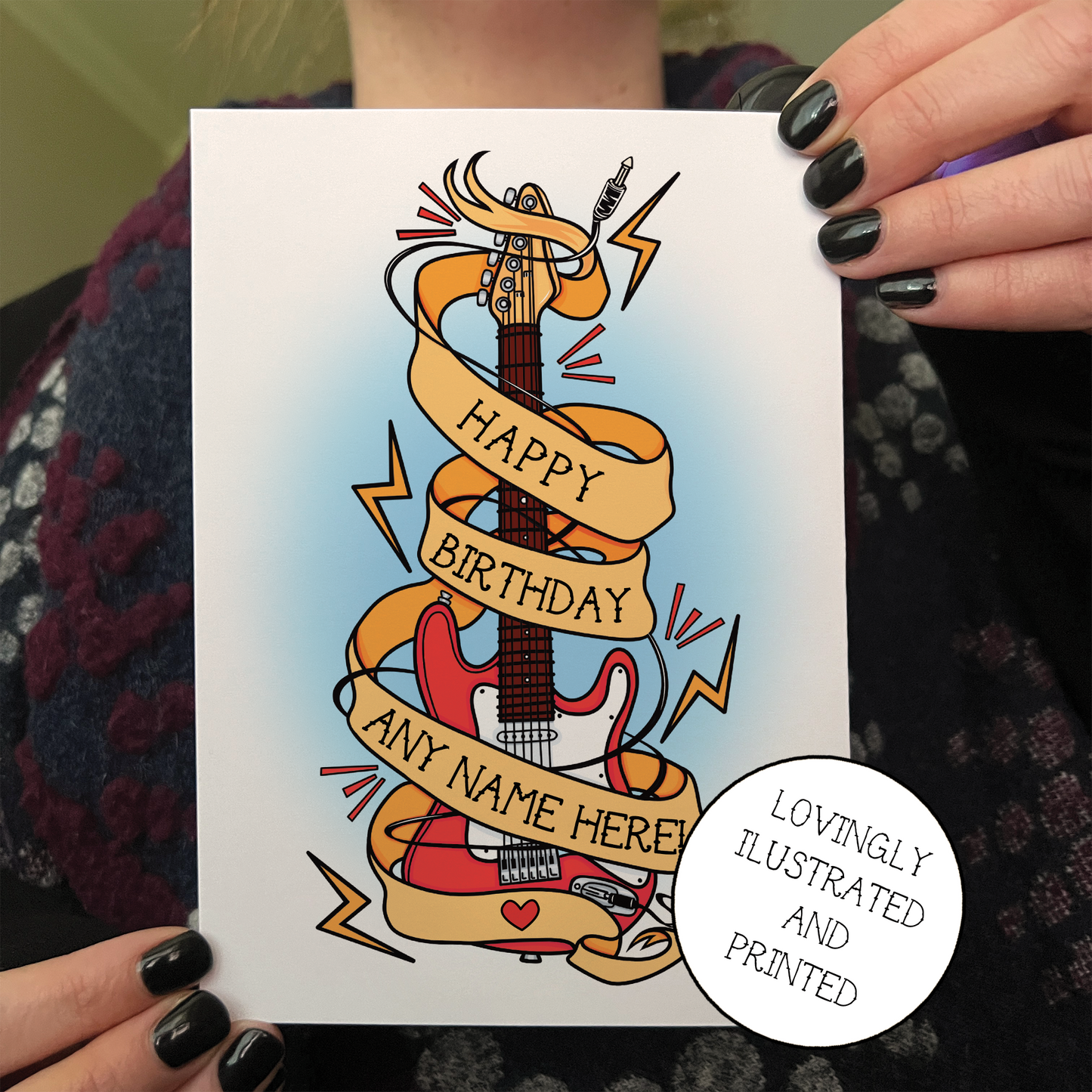 Personalised Electric Guitar Happy Birthday Greetings Card
