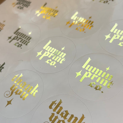 White Stickers with Foiled Text