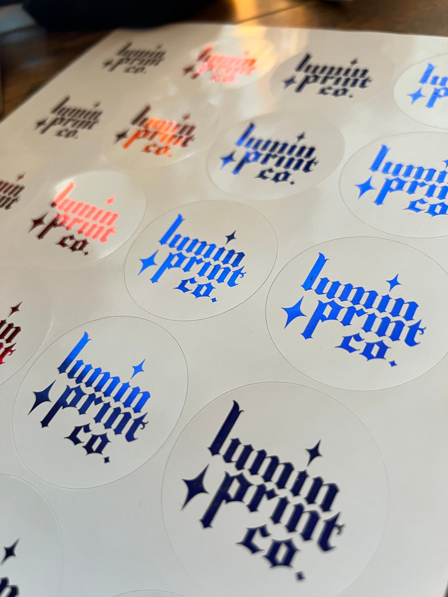 White Stickers with Foiled Text