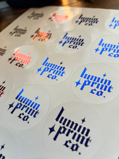 White Stickers with Foiled Text