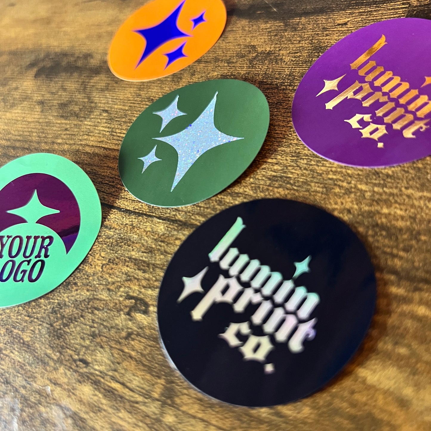 Foiled Logo Stickers with Solid Colour Background