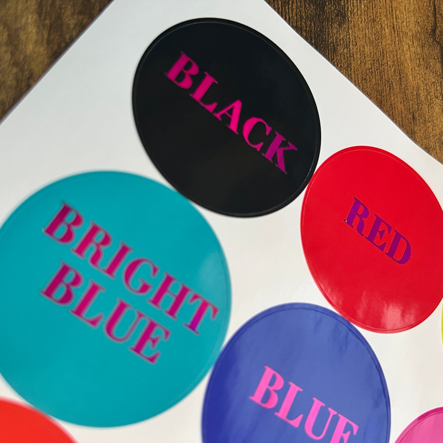 Foiled Text Stickers with Solid Colour Background