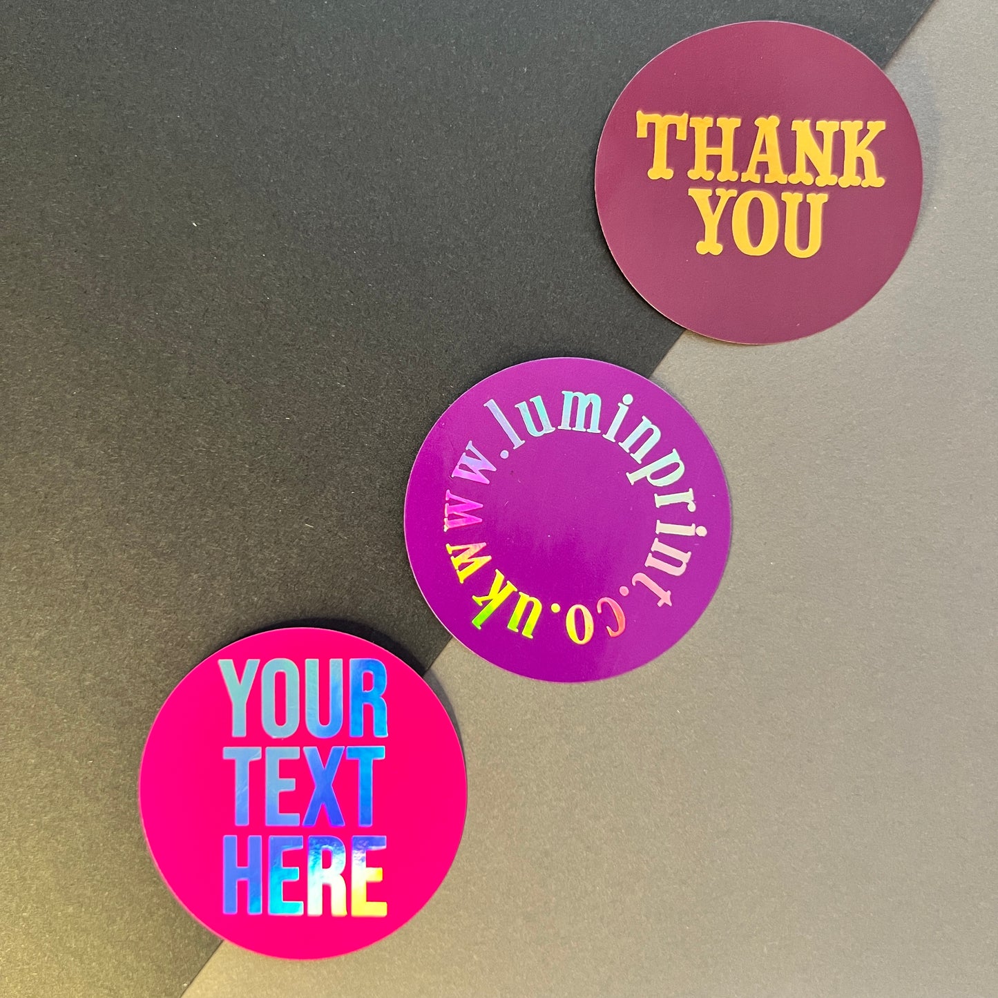 Foiled Text Stickers with Solid Colour Background