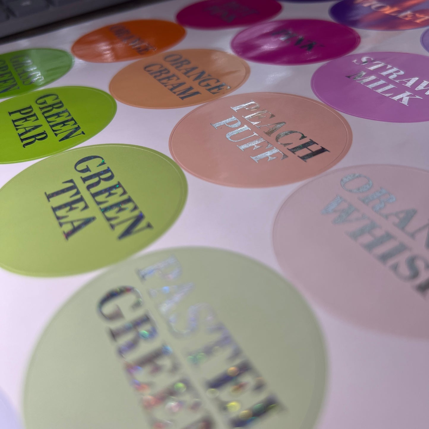 Foiled Text Stickers with Solid Colour Background