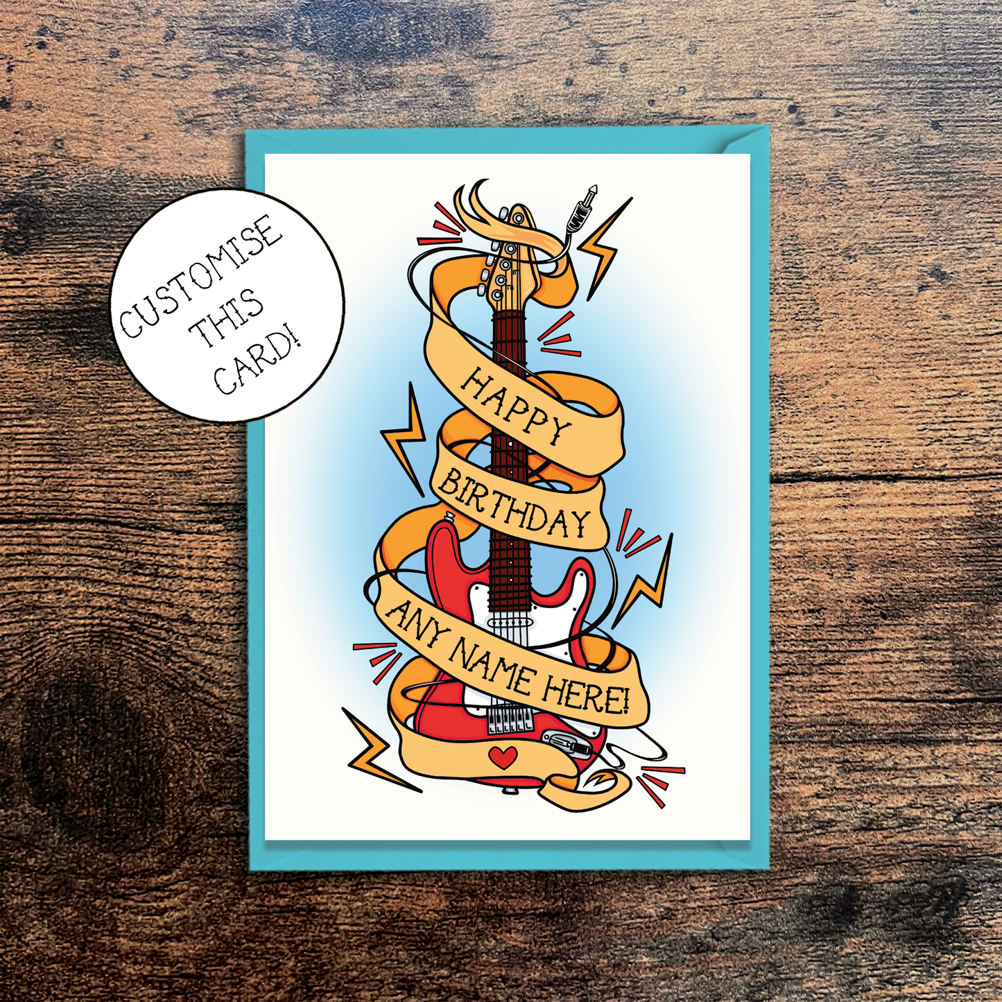 Personalised Electric Guitar Happy Birthday Greetings Card