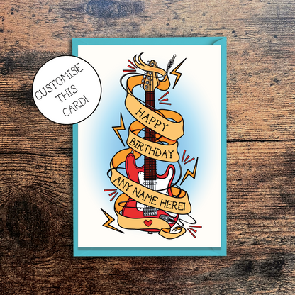 Personalised Electric Guitar Happy Birthday Greetings Card